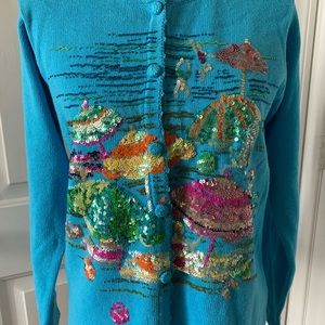 Sequined Sweater Pool Time Motif